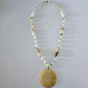 Vintage 1980's Large Sun Pendant Honey Quartz Stone Necklace